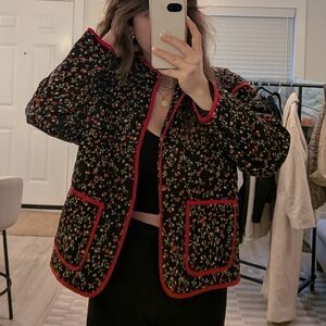 Floral Women's Jacket with Red Accents